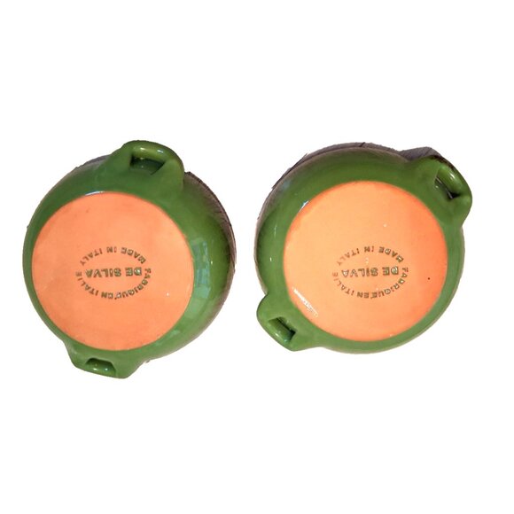 2 De Silva Pottery Terra Cotta Soup Bowl Green Orange Twist Handle 5 1/2" - Picture 7 of 7